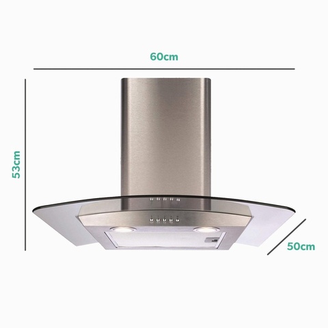 60Cm Curved Glass Chimney Cooker Hood - Stainless Steel